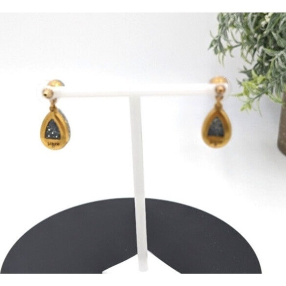 J. Crew Glittery Silver Tear Drop Shaped Druzy Like Smooth Gold Tone Earrings - Picture 6 of 11
